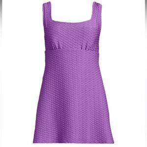 Land's End plus size women's textured mini swimsuit dress soft cup Wild Lilac L